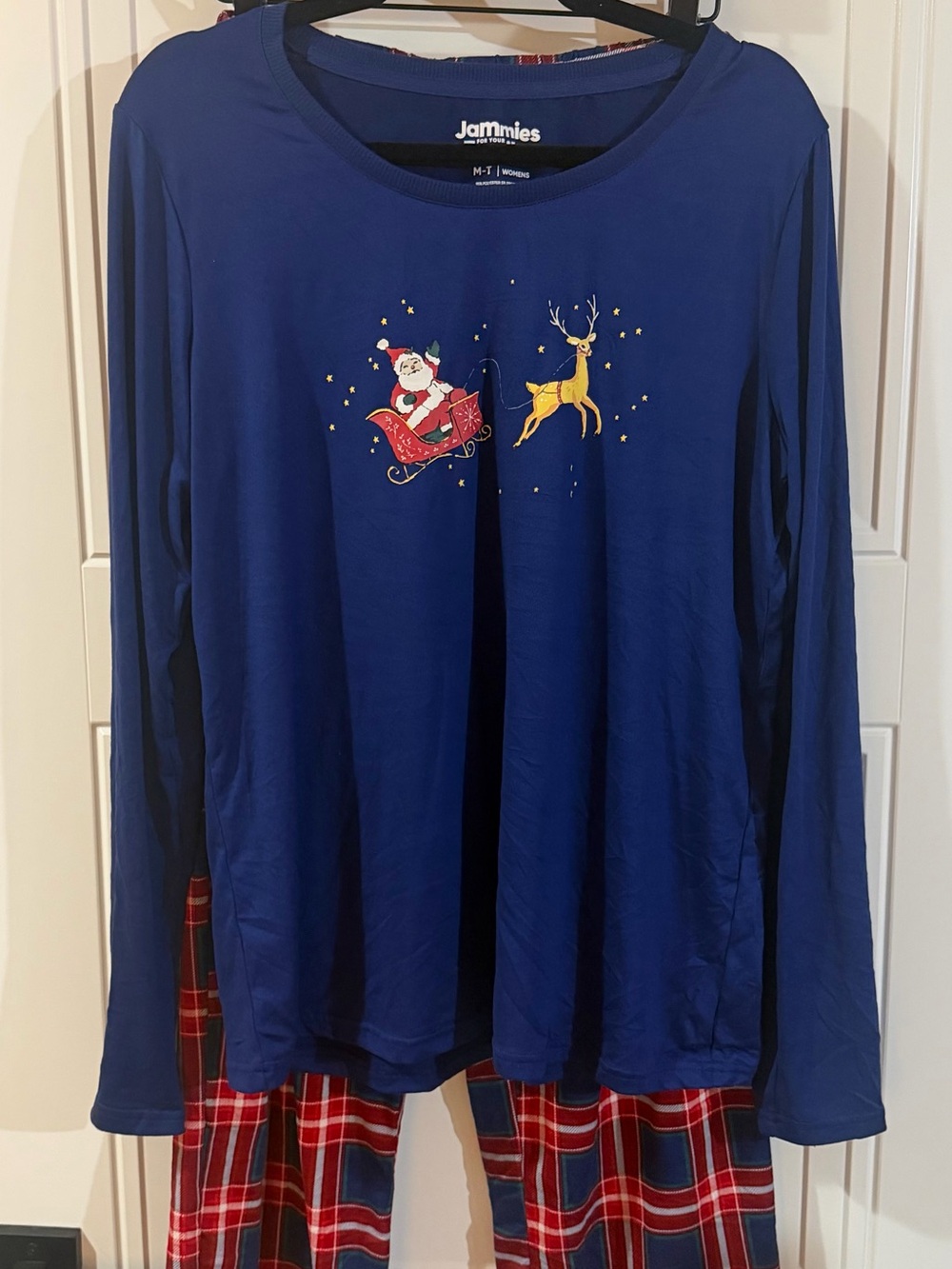 Women’s blue and red plaid Jammies Christmas pajama set in size Med-Tall